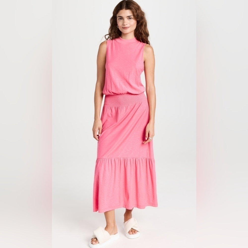 Nation LTD Party Pink 100% Pima Cotton Barret 90s Midi Dress